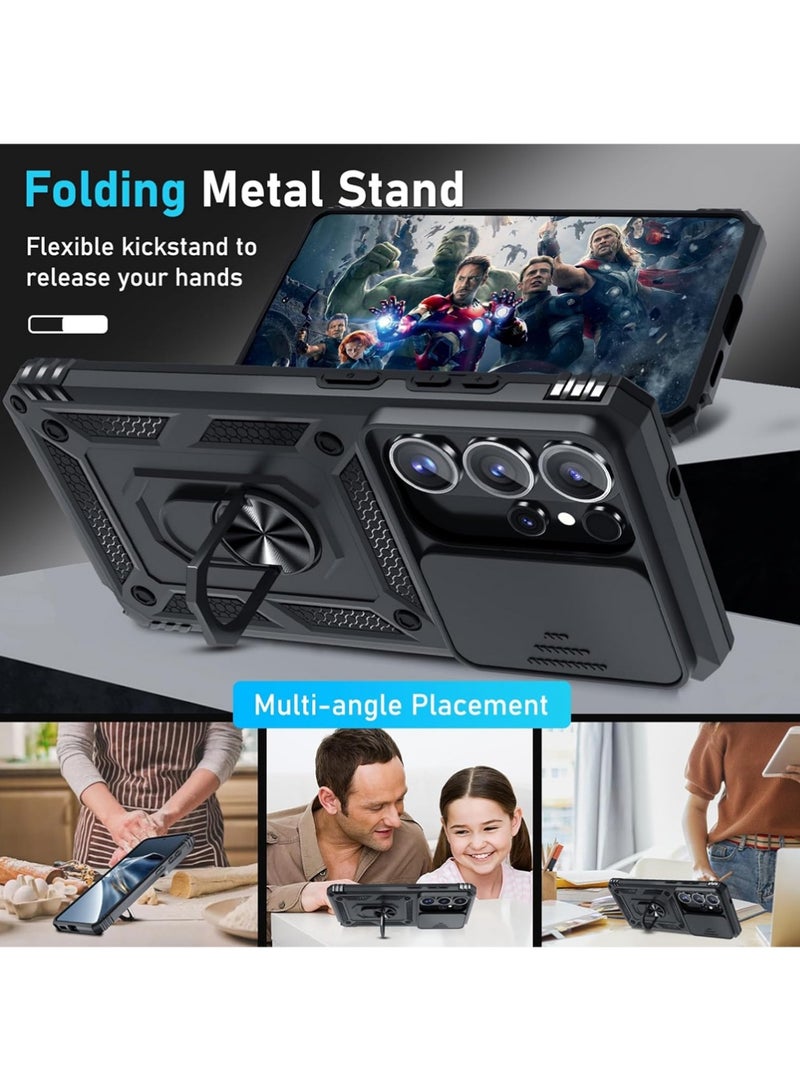 إكس ليفيل Samsung Galaxy S26 Ultra Case with HD Tempered Glass Screen Protector, غطاء كاميرا الشريحة, مدمج في 360 ° Rotate Ring Kickstand, حماية مقاومة للصدمات, حالة واقية مقاومة للصدمات الثقيلة لسامسونج غالاكسي S26 Ultra 6.9 بوصة (أسود ، حزمة 1 + 1) - Image 2